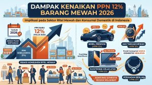 Infografis visual mengenai Dampak Kenaikan PPN 12 Persen Barang Mewah 2026 pada Sektor Ritel di Indonesia