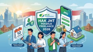 Infografis mengenai Hak JHT Pekerja Freelance menurut Aturan Baru BPJS Ketenagakerjaan 2026