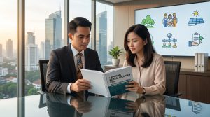 Ilustrasi konsep Kewajiban Laporan Keberlanjutan ESG bagi Perusahaan Non-Publik sebagai bagian dari strategi kepatuhan hukum korporasi Indonesia