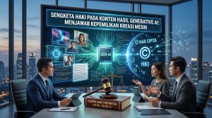 Ilustrasi sengketa hak kekayaan intelektual (HKI) pada konten hasil generative AI di hadapan hukum Indonesia