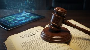Analisis Tafsir Hukum Delik Menyebarkan Berita Bohong menggunakan palu hakim dan tablet digital