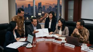 Ilustrasi tanggung jawab hukum direksi atas kerugian investasi perusahaan di ruang rapat korporasi