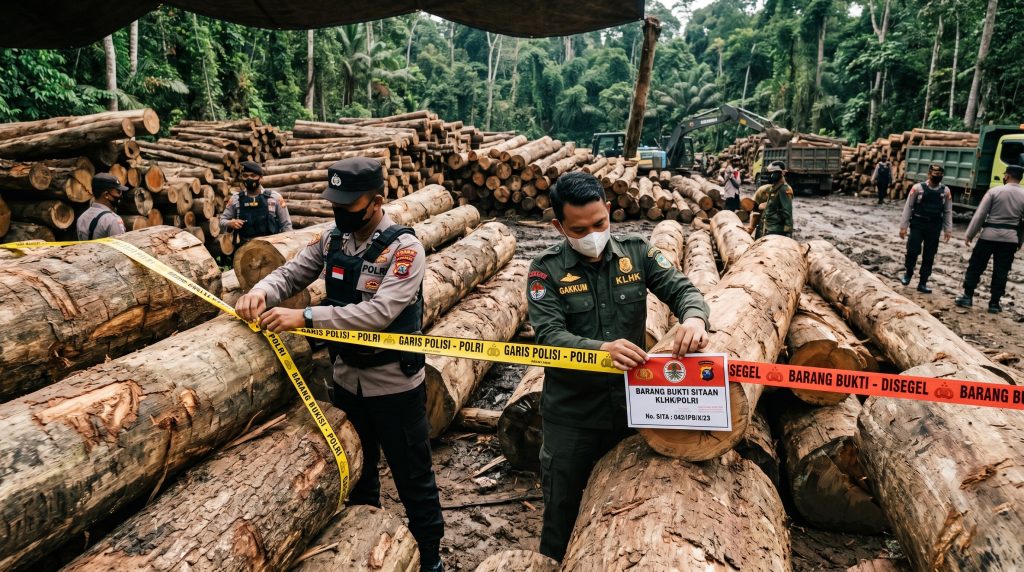 Penyitaan Barang Bukti Kayu Ilegal