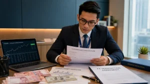 Petugas bank memeriksa dokumen transaksi valuta asing sesuai ketentuan Bank Indonesia