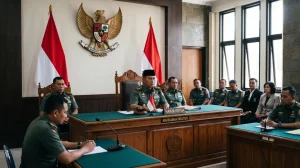 Suasana sidang peradilan militer korupsi TNI di ruang pengadilan militer Indonesia
