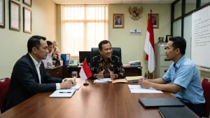 Sesi mediasi perselisihan hubungan industrial antara pengusaha dan pekerja di kantor Dinas Tenaga Kerja