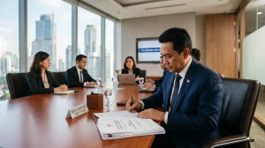 Direksi perusahaan menandatangani dokumen keputusan bisnis sebagai bentuk tanggung jawab direksi dalam Prinsip Limited Liability