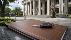 Dokumen sertifikat jaminan fidusia dan kunci mobil sebagai ilustrasi eksekusi jaminan fidusia