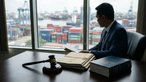 Ilustrasi pertanggungjawaban pidana korporasi dalam kasus impor ilegal di ruang sidang hukum Indonesia
