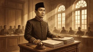 Ilustrasi Soepomo Perumus UUD 1945 berpidato di sidang BPUPKI tahun 1945