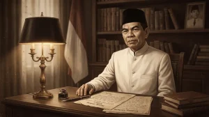 Ilustrasi Mohammad Yamin Perumus Hukum sedang menyusun naskah konstitusi Indonesia