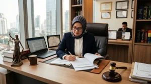 Dokumen permohonan kepailitan mandiri debitur di atas meja kerja advokat hukum bisnis Indonesia