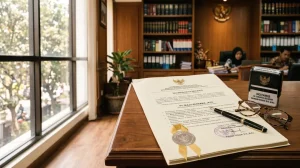 Dokumen akta perusahaan di meja notaris untuk proses perubahan akta KBLI 2025