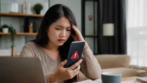 Ilustrasi korban menghadapi sanksi penyebaran data pribadi oleh aplikasi pinjaman online di Indonesia