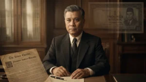 A.A. Maramis Menteri Keuangan pertama Indonesia, perumus Piagam Jakarta, dalam ilustrasi editorial bergaya arsip sejarah 1945
