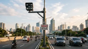 Kamera tilang elektronik ETLE terpasang di jalan raya untuk penegakan hukum lalu lintas
