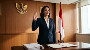 Warga negara asing mengucapkan sumpah setia sebagai tahap akhir syarat WNA menjadi WNI di kantor pemerintah Indonesia