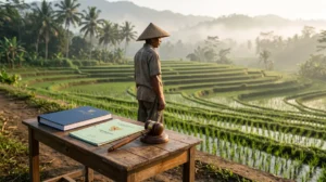 Sertifikat tanah dan palu hakim di pematang sawah sebagai ilustrasi UU Pengaturan Reforma Agraria 2026